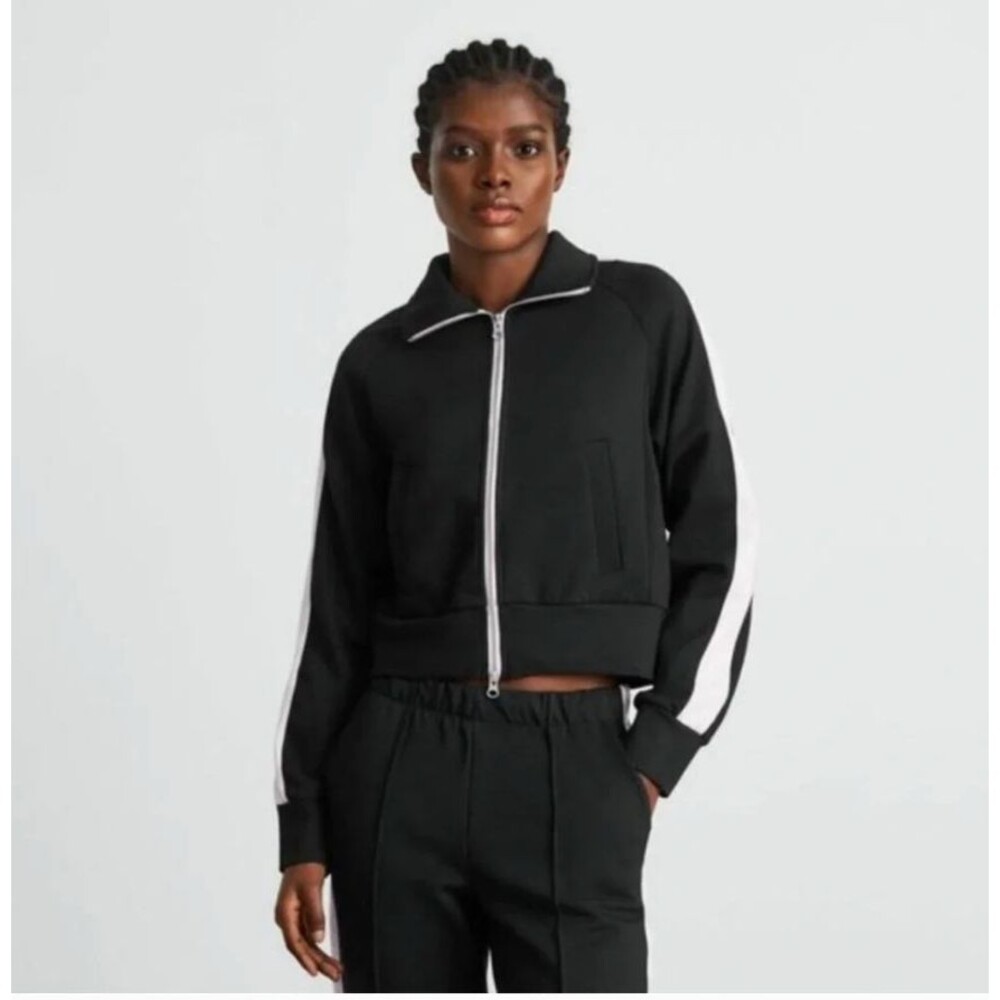 Everlane The Dream Zip Up Sweatshirt Black White Stripe Size Small